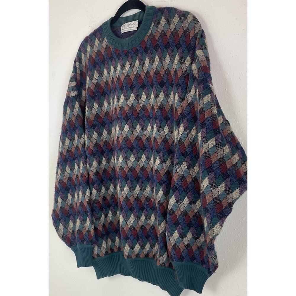 VTG 90s Sweater 3D Knit Mens Sz Medium St. Croix Knits Biggie Wool USA Geometric